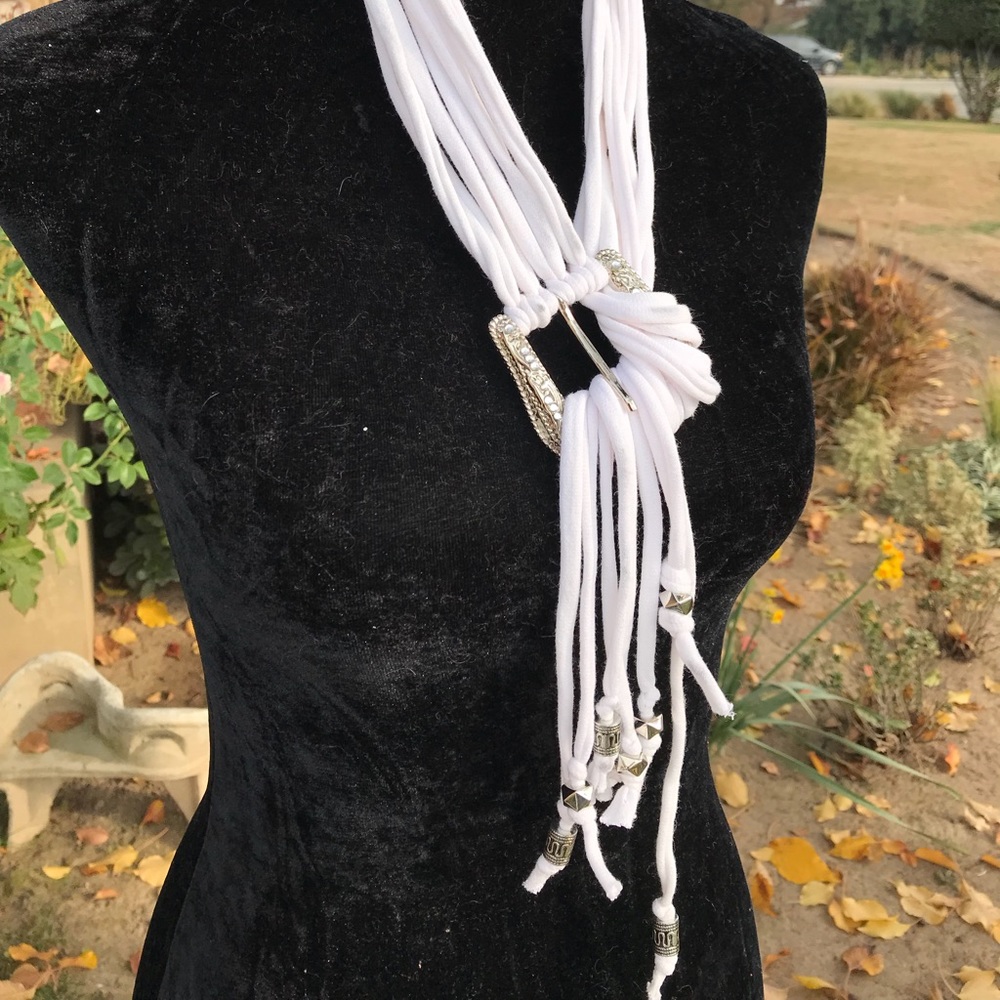 Multi textured knotted strands infinity scarf